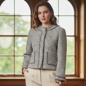 J crew Gray wool blend tweed preppy sweater 12